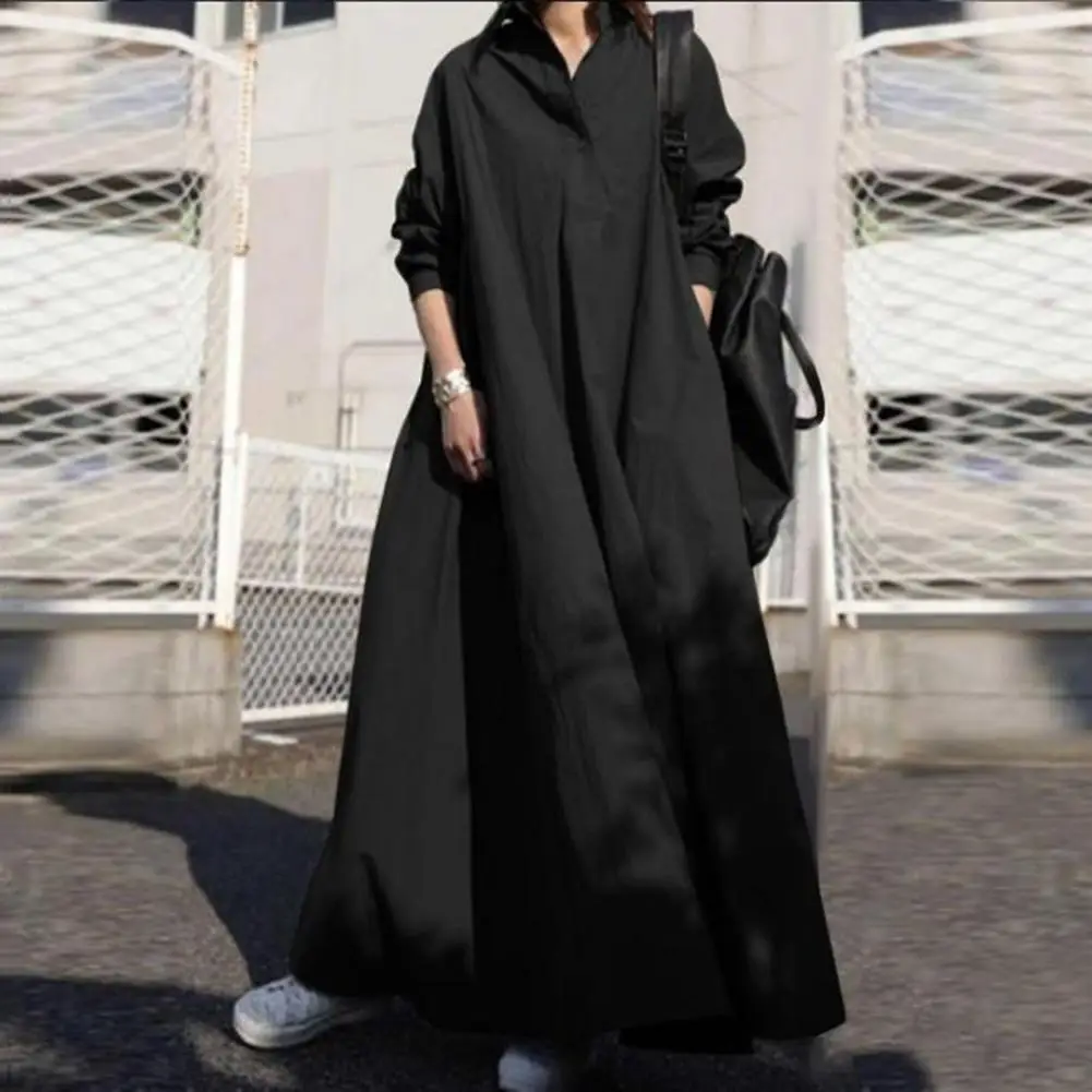 

Casual Loose Cut Maxi Dress V-neck Long Sleeve Shirt Dress Women's Casual Streetwear Sundress for Spring Autumn in Solid Colors