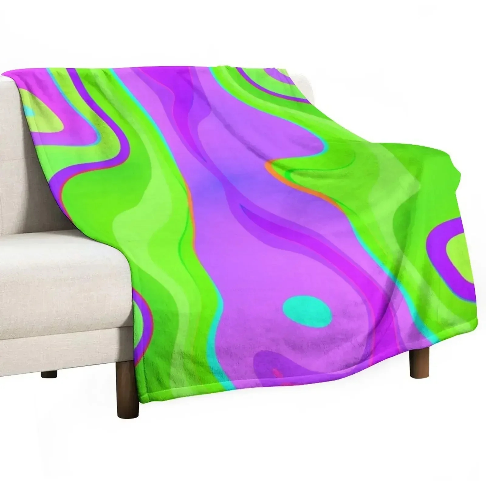 

Neon Swirl Pattern - Purple and Green Throw Blanket Vintage Bed Fashionable Loose Sofa Quilt Blankets