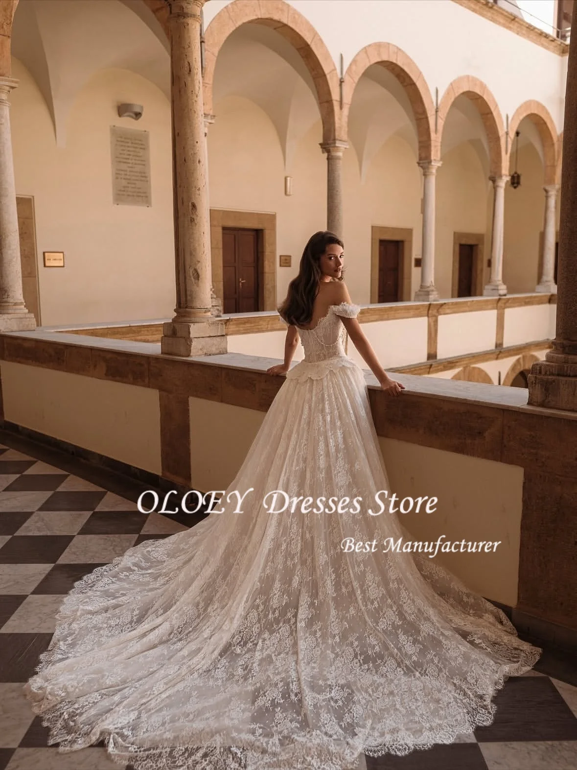 OLOEY Sweetheart Off spalla Perle Abito da sposa a sirena 2026 Splendido pizzo staccabile treno tromba abito da sposa personalizzato