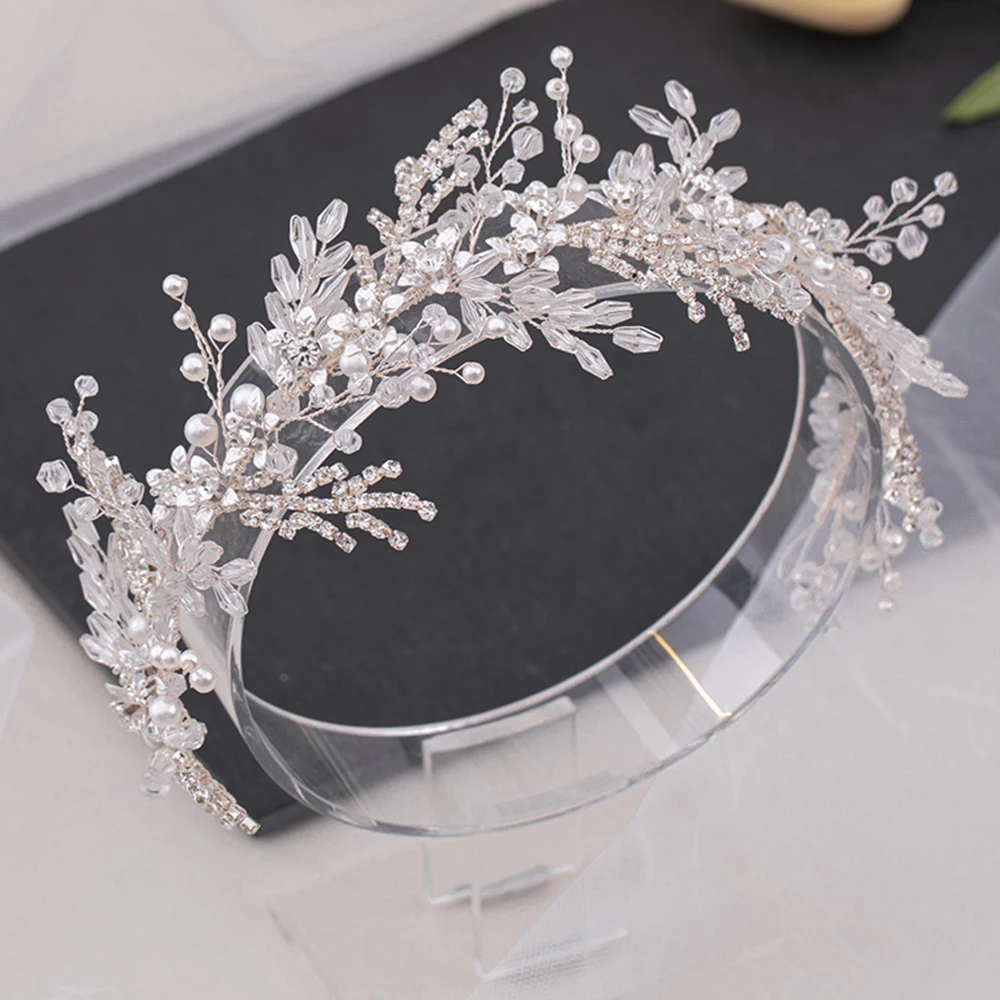 Bridal Pearls Hair Hoop Nonslip Stability Dazzling Rhinestone Headwear for Birthday Stage Party Show Dress up