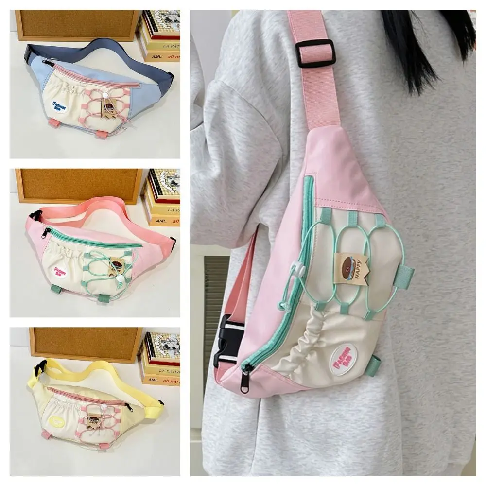 

Девичья нагрудная сумка через плечо, нейлоновая спортивная сумка на одно плечо в японском стиле, уличная одежда, контрастная поясная сумка для бега, беговая сумка