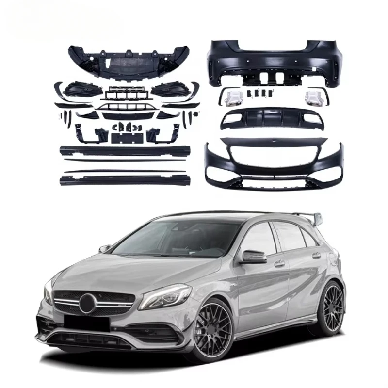 Auto Parts A45 AMG Bodykit Bodykit for Mercedes Benz A-Class GLA W176 Front Bumper Rear Diffuser Side Skirt Hood 2016-2018