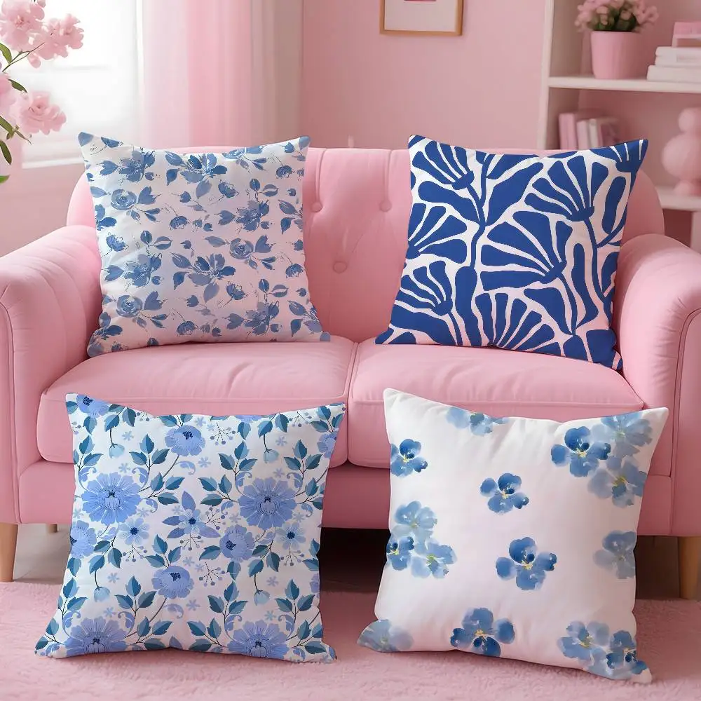 

Elegant Blue Floral Pillow Case pattern printing pillowcase living room sofa cushion cover bedroom room decor