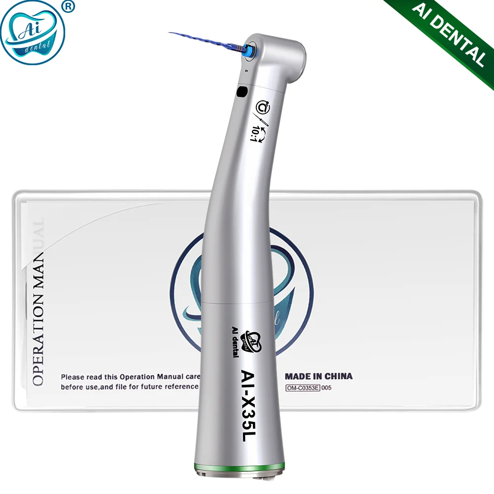 AI-X35L 10:1 Reduction Endodontic Dental Contra Angle Handpiece For Engine File  60º Twist Single Spray Optics Max: 4,000 min-1