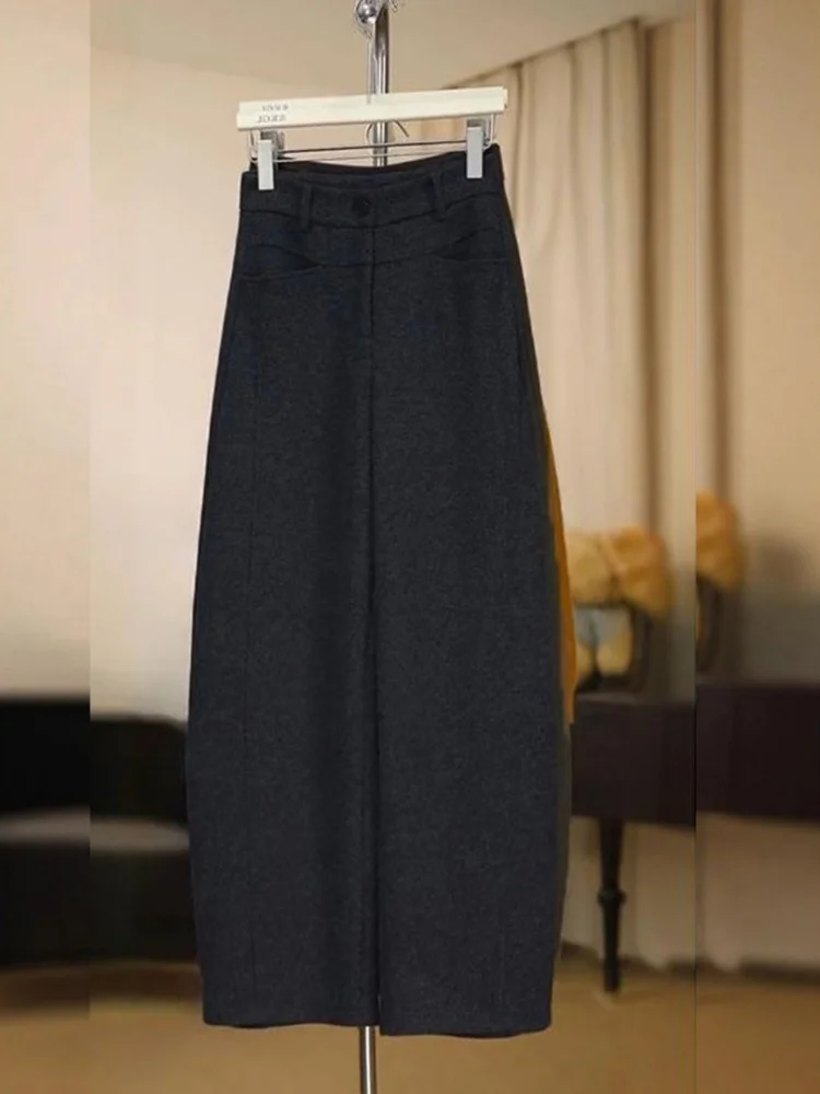 Pantaloni casual in lana a vita alta da donna Autunno Inverno Nuovo Sle Uke Legno Marrone Bananas Coltello Gamba dritta...