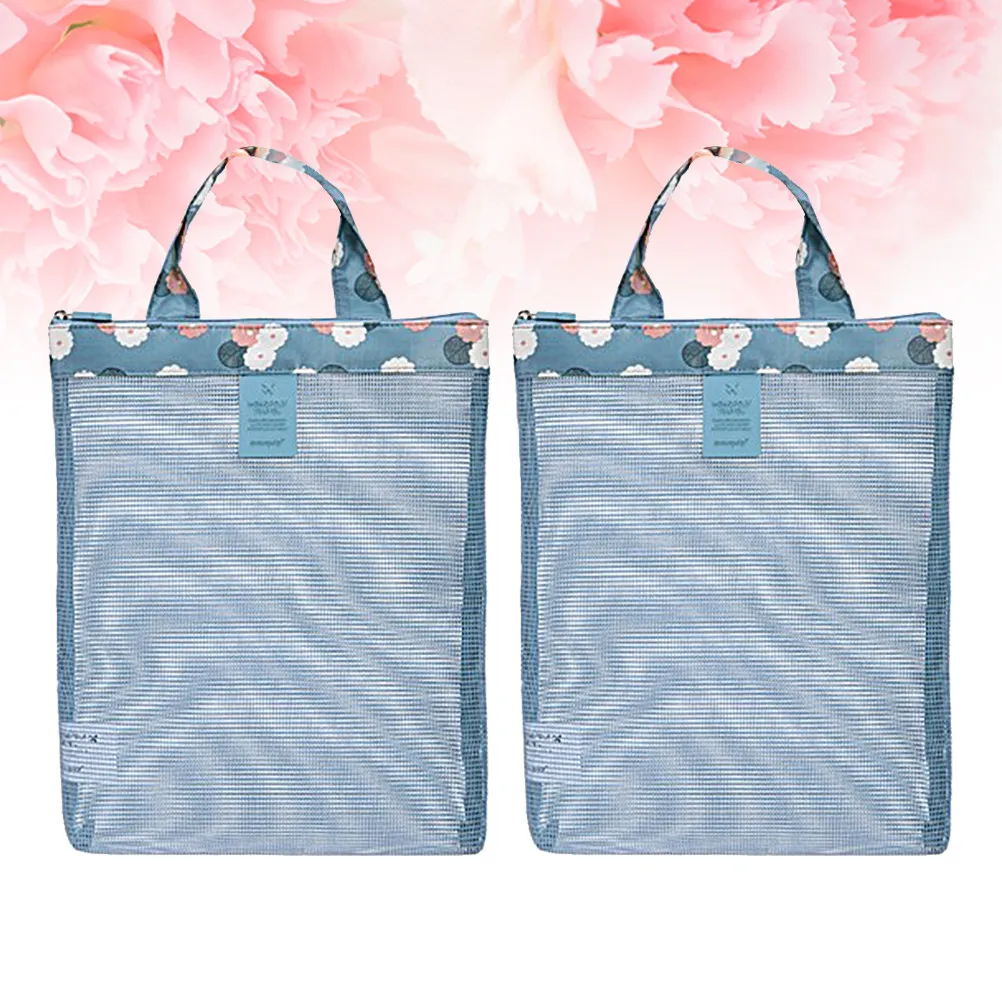 

2Pcs Mesh Storage Bags Large Capacity Seaside Beach Bag Lightweight Portable Sundries Organizer for Towels Water Bottles
