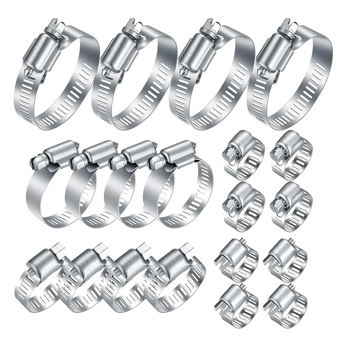 New 20-Piece Stainless Steel Hose Clamps, 1/4-2 Inch (6-51mm) Adjustable Worm Gear Tube Hose Clamps for Plumbing, Machinery