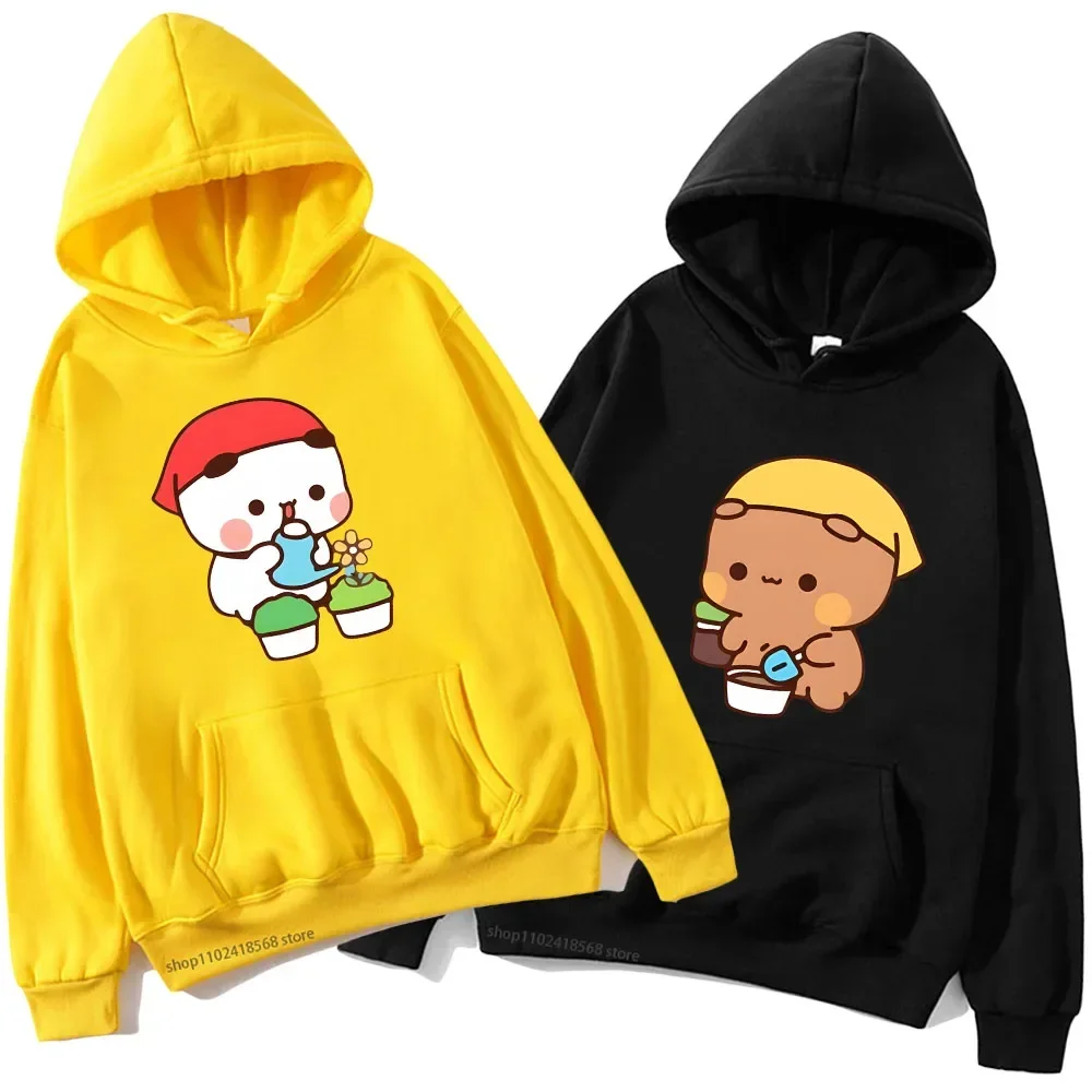 

Cute Kawaii Panda Bear Sweatshirts DuDu and BuBu Pplanting Their Flowers Hoodies Couple Clothes Women High Street Streetwear Men