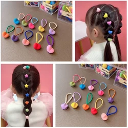 10pcs/Set Cute Heart Shaped Frosted Bead Pendant Hair Rope For Girls Fashion Candy Color Geometric Elastic Hair Bands Headwear