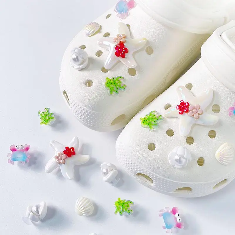 1セットDIYクロッグサンダルガーデンシューズデコレーションキュートなヒトデシェル樹脂シューチャームアクセサリーバックルビーチバッグピン女の子ギフト