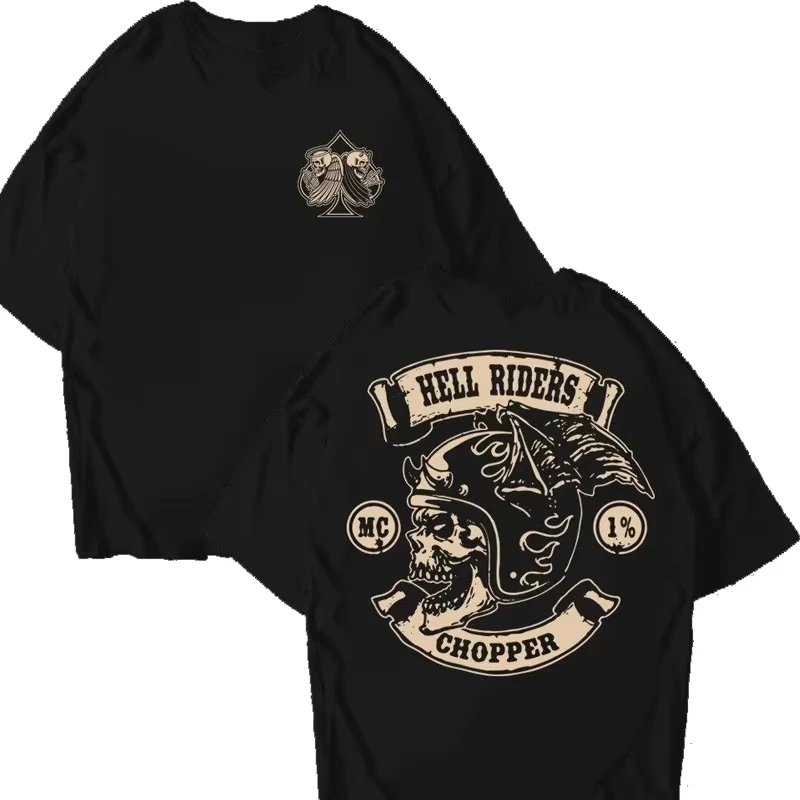 Summer Tough Guy Trendy Locomotive Retro Short-sleeved Hell Knight Skull Pure Cotton Loose Men's Heavy Short-sleeved T-shirt