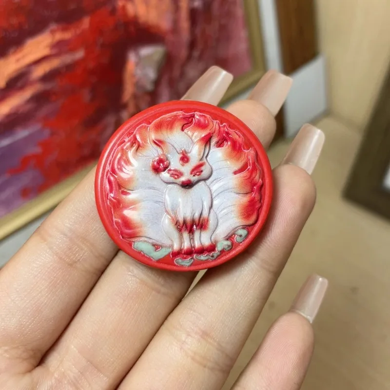 Cinnabar Red Sand Painted Nine-tailed Fox Pendant Recruit Peach Blossom Men's and Women's Pendant