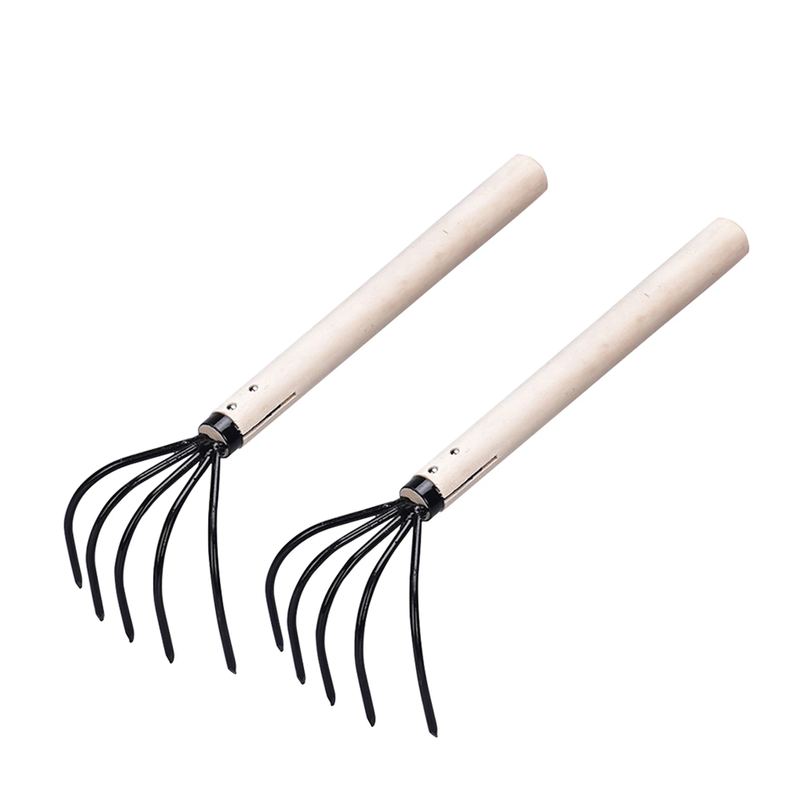 

2pcs Garden Tool Bendproof Rust Resistant 5 Tine Claw Rake Hand Cultivator Carbon Steel With Wooden Handle Patio Weeding Soil