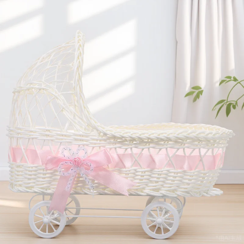 

1pc Trolley Shaped Woven Basket For Baby Shower Candy Favors Flower Decoration Party Supplies Gift Storage Home Use Safe