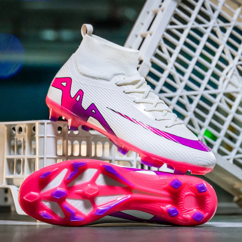 

Men's High Top Soccer Shoes FG AG Long Spikes Adult Football Shoes Lightweight Professional Athletic Training