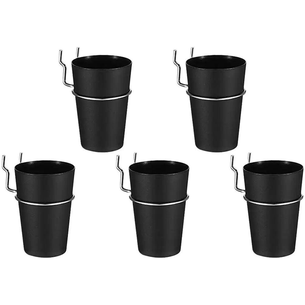 

5 Black Pegboard Cups with Hooks Cup Holder Garage Accessories Sturdy Wall Organizer Small Parts Storage Metal Panel Household