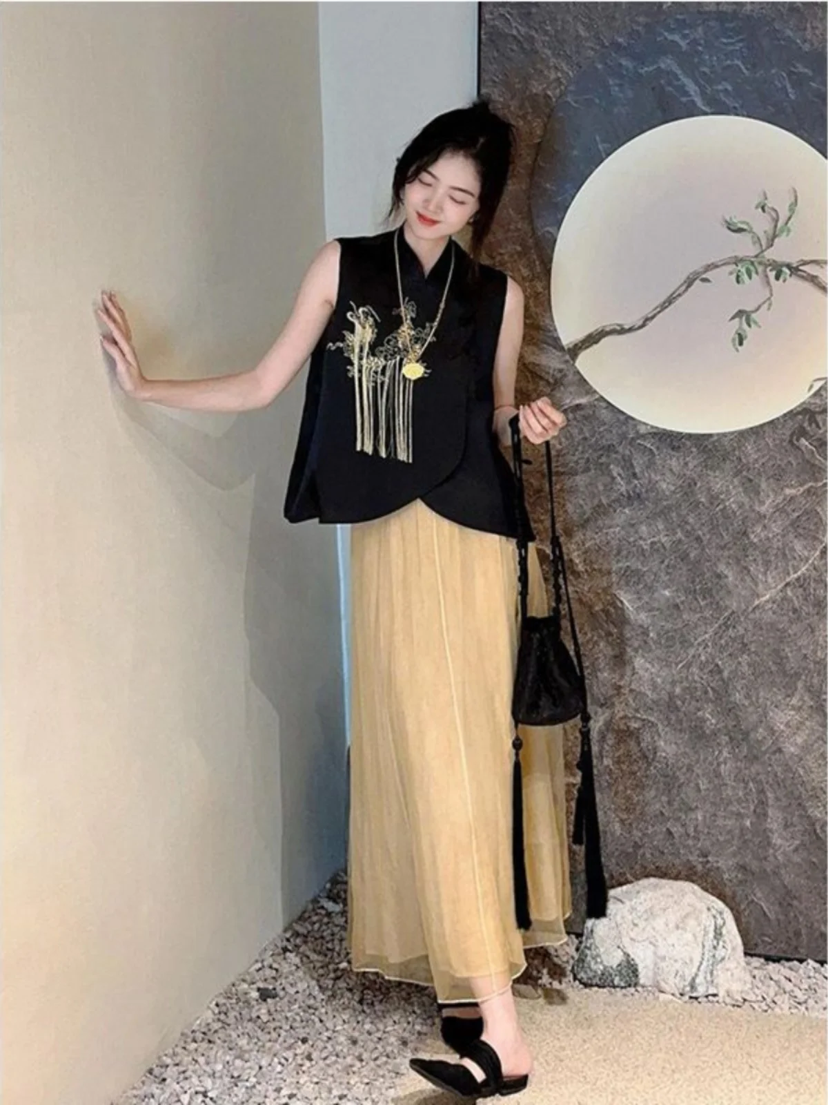 

New Chinese Style Beautiful Buttoned National Style Vest Dress Two Piece Set Retro Zen Cool Sensation Summer Fashion Women's Set