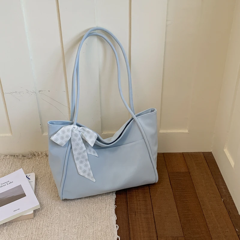 

2026 New White Large Capacity Tote Bag Women Korean Style Canvas Shoulder Bag Casual Commuting Student Book Bag Shopping