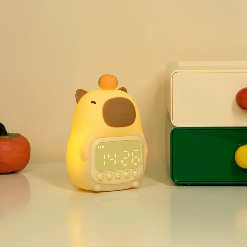 Alarm Clock Nightlight With Digital Clock, Night Light Rechargeable Tabletop Decoration Lamp,Capybara Lamp