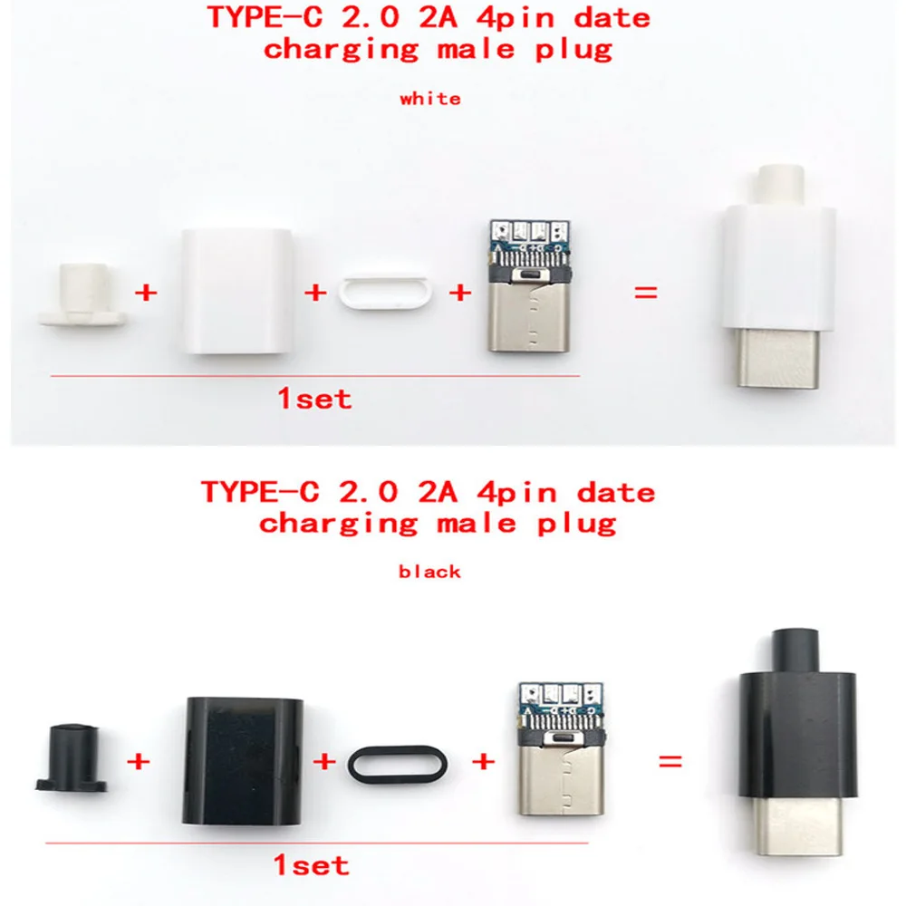 5 set filo di saldatura tipo C USB 3.1 4pin 2A grande corrente USB 2.0 tipo-c USB C maschio pulg connettore parti per cavo di ricarica fai da te