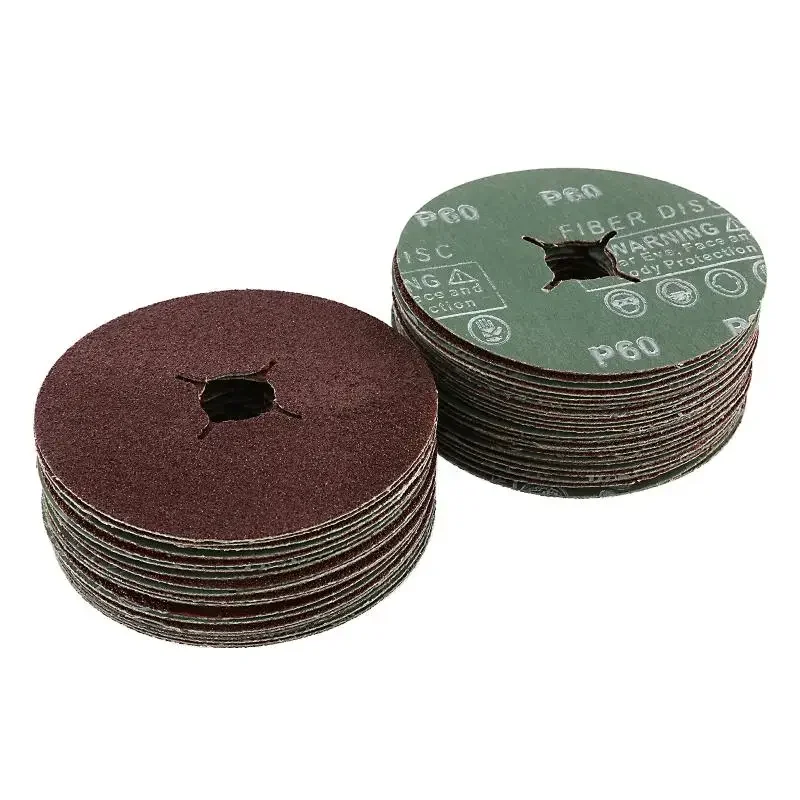 50PCs/Set Fiber Sandpaper Abrasive Sanding Disc P24 P36 P40 P60 P80 P120 Cross Hole Red Steel Sandpaper Disc for Woodworking