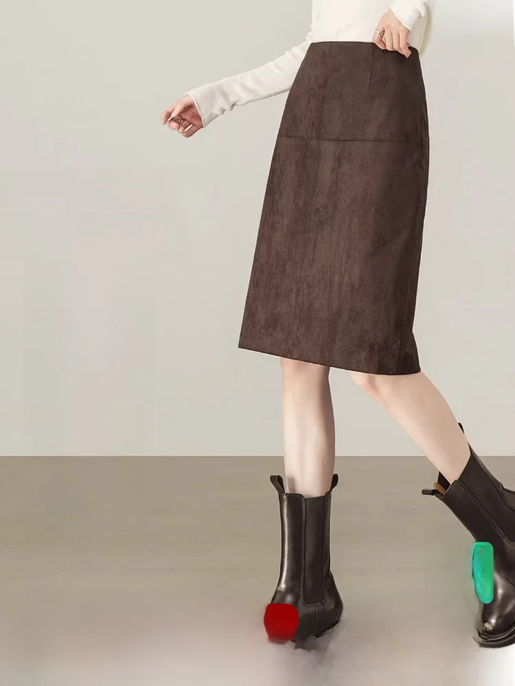 

Женская юбка для деловых поездок, весна 2026, прямая, бархатная, с разрезом, удлиняющая ноги, с эффектом удлинения