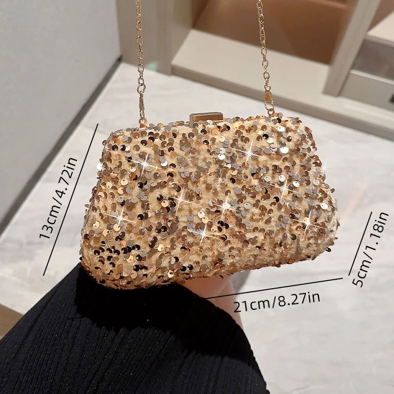 New Vintage Gold Glitter Sequined Clutch Bags for Women Ladies Single Shoulder Handbag for Formal Evening Party Evening XA41ZD