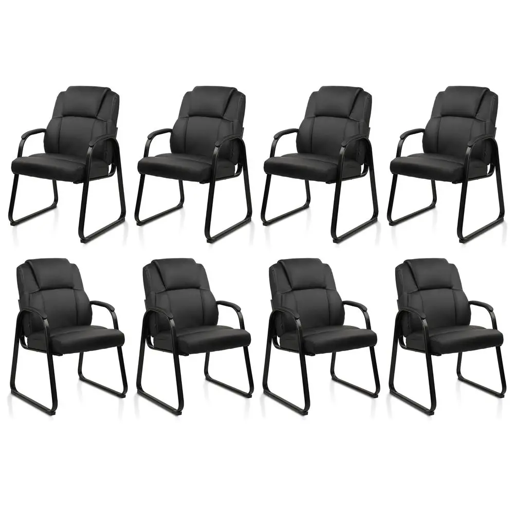 

Leather Reception Guest Chair with Sled Base, Office Stationary Armchair with Padded Armrests for Meeting Conference Waiting Ro