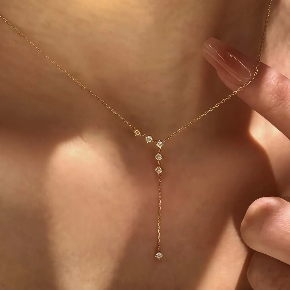 

MUXIFC D Color Moissanite Pendant Y-shaped Tassel Necklace S925 Sterling Silver Neck Chain for Women Jewelry Christmas Gift