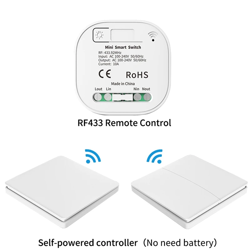 1Set Wireless Remote Control No Battery Self-Powered Waterproof Light Switch 85V-240V , 2X1gang 1Receiver