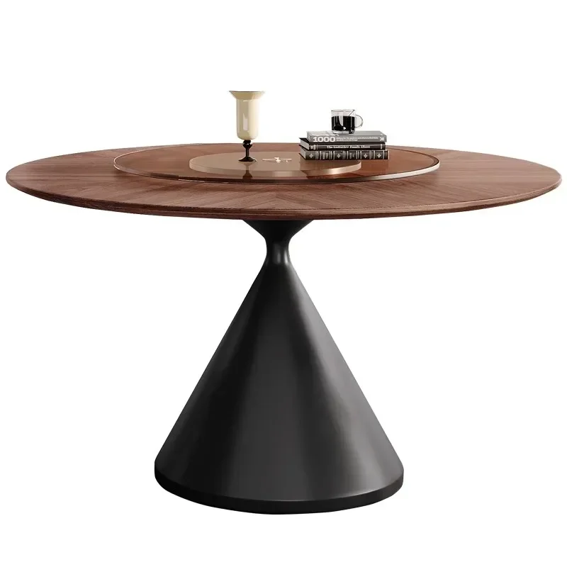 French Retro Solid Wood Round Table Antique Style Turntable Log Nordic Home Dining Tables Walnut Color Esstisch Dining Table