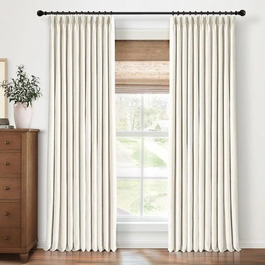 

Pleated Curtains Blackout, Linen Blackout Curtains 96 inches Long for Bedroom, Thermal Insulated Pinch Pleated Drapes for Living