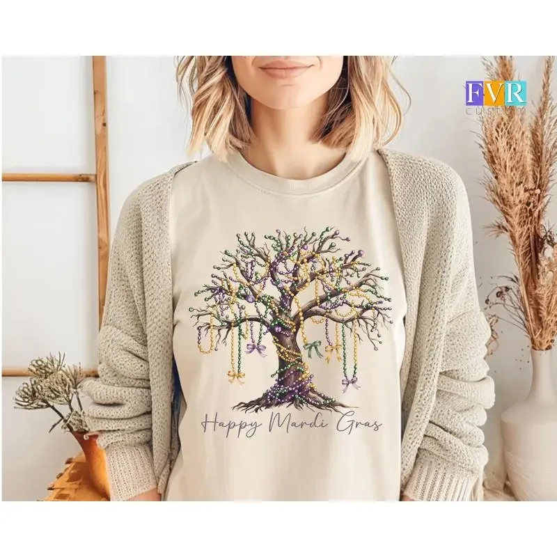 Mardi Gras Tree T shirt Happy Carnival Design Beaded Fat Tuesday Parade Outfit