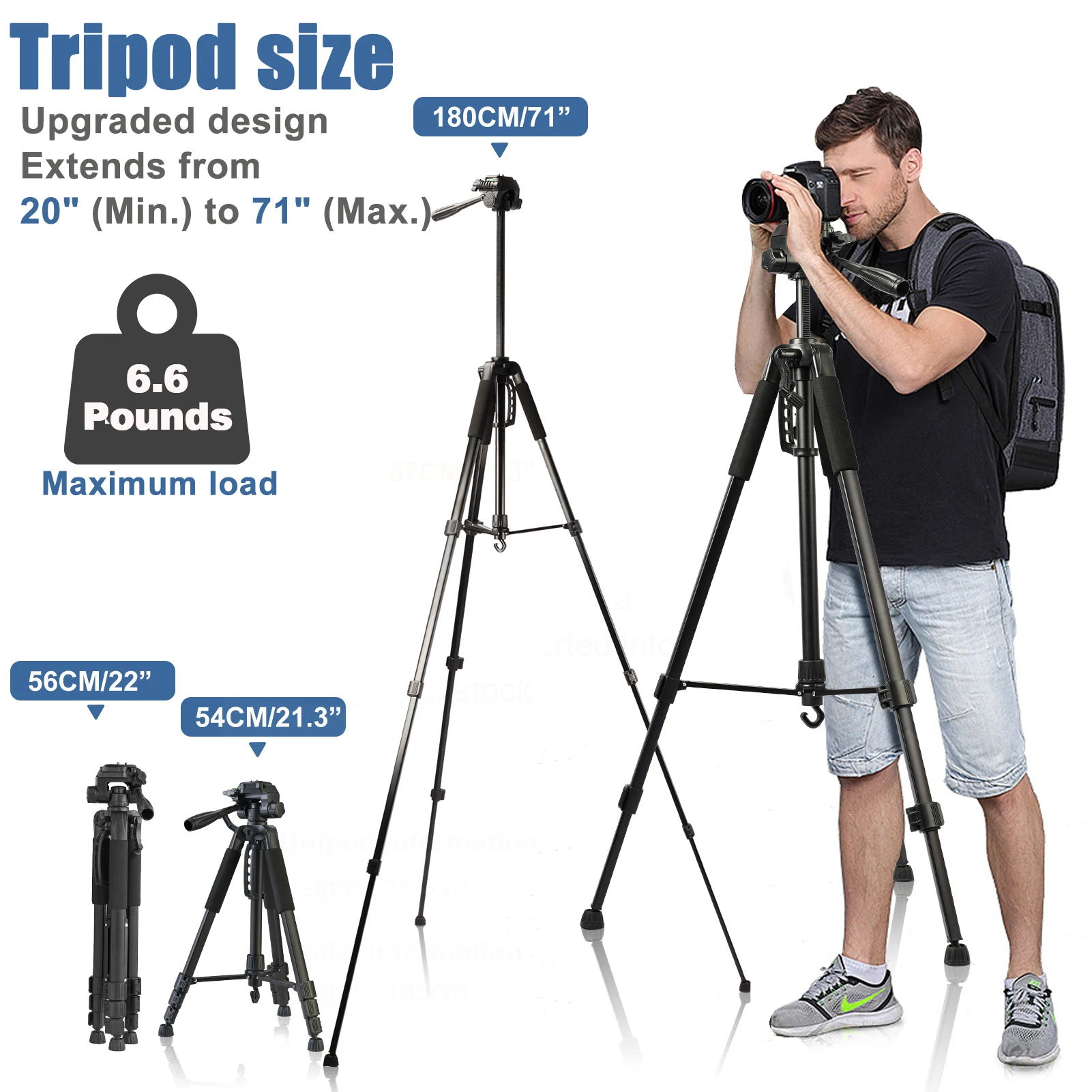 180cm Camera Tripod Travel Tripod with Quick Release Plate and Phone Holder Smartphone Video Tripod with 360° Panorama for Video