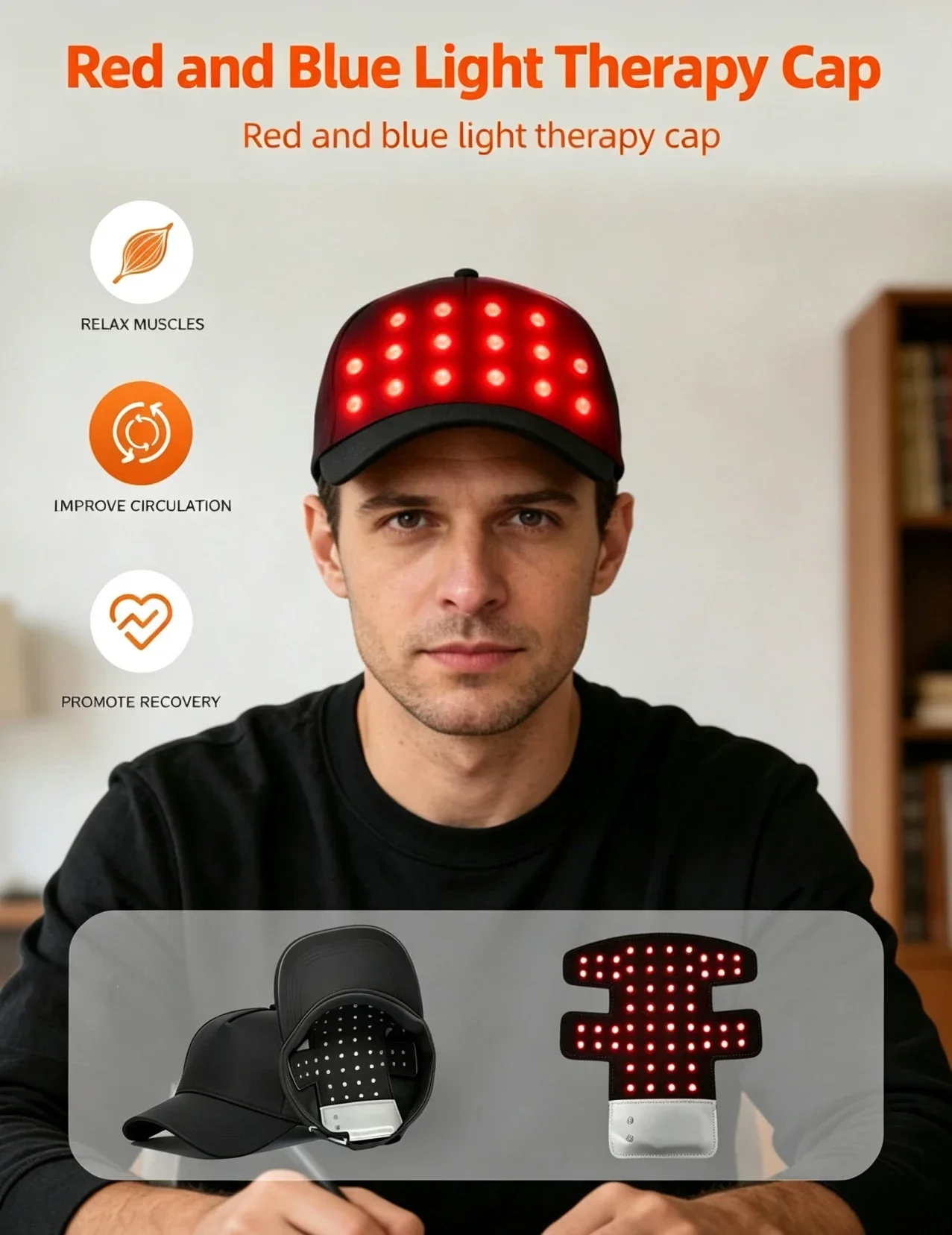 Rotlichttherapie für schnelles Haarwachstum, Rot- und Infrarotlichttherapiegerät zur Behandlung von Haarausfall mit USB-Ladefunktion, Anti-Haarausfall – Detail 2
