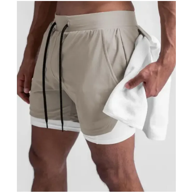 남성용 2024 체육관 조깅 운동 반바지, 스포츠 피트니스, 빠른 건조, 더블 레이어, 투인원 러닝 반바지, 여름