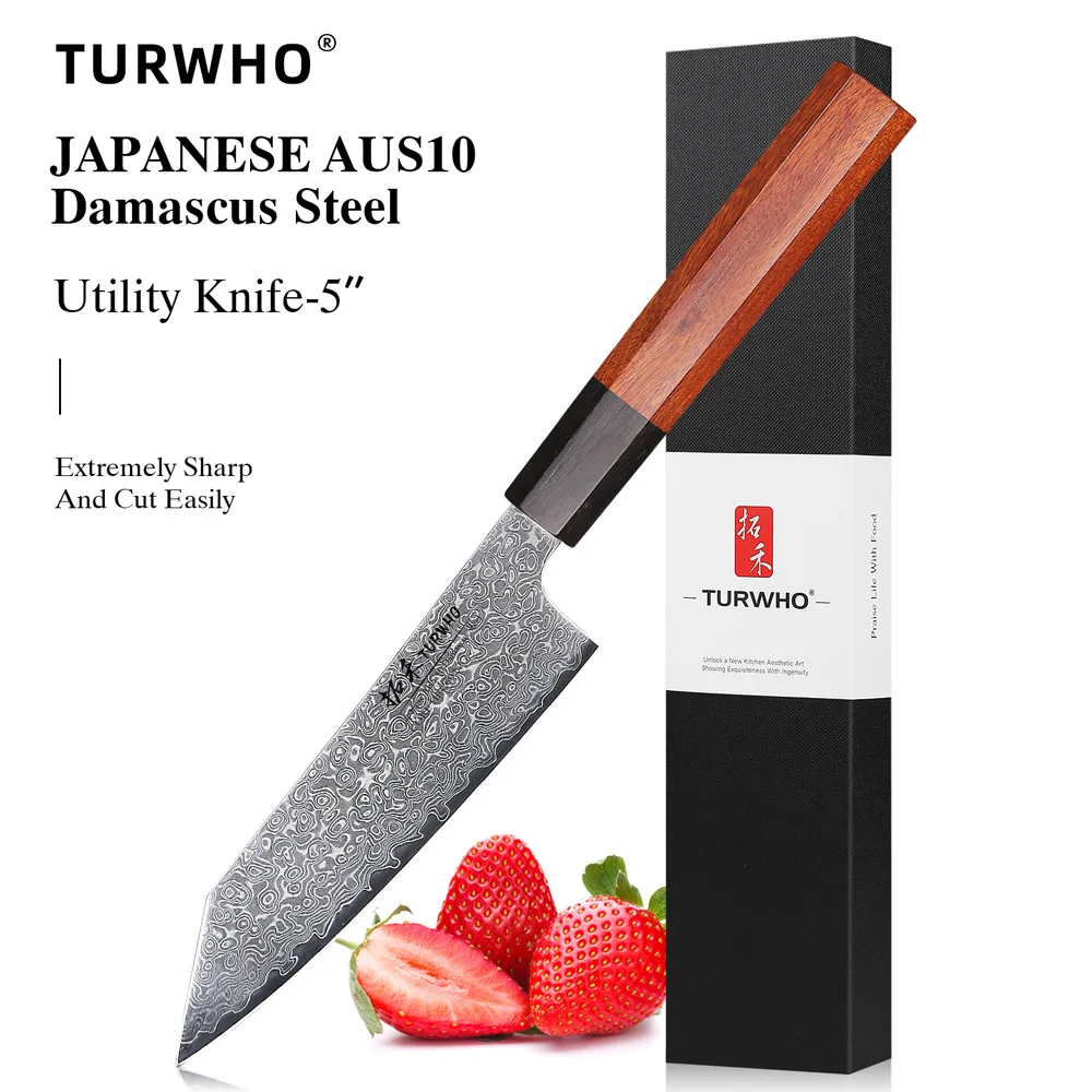 TURWHO 5 Kitchen Utility Knife Japanese Hand Forged Damascus Steel Chef Knives Vegetable Meat Peeling Fruit Knife Cooking Tools