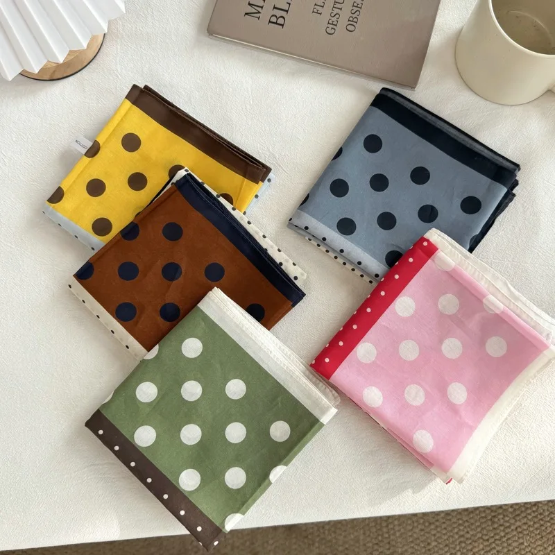 2026 New 100% Cotton Matching Color Contrast Personalized Square Scarf Silk Scarf Polka Dot Silk Scarf Light and Breathable