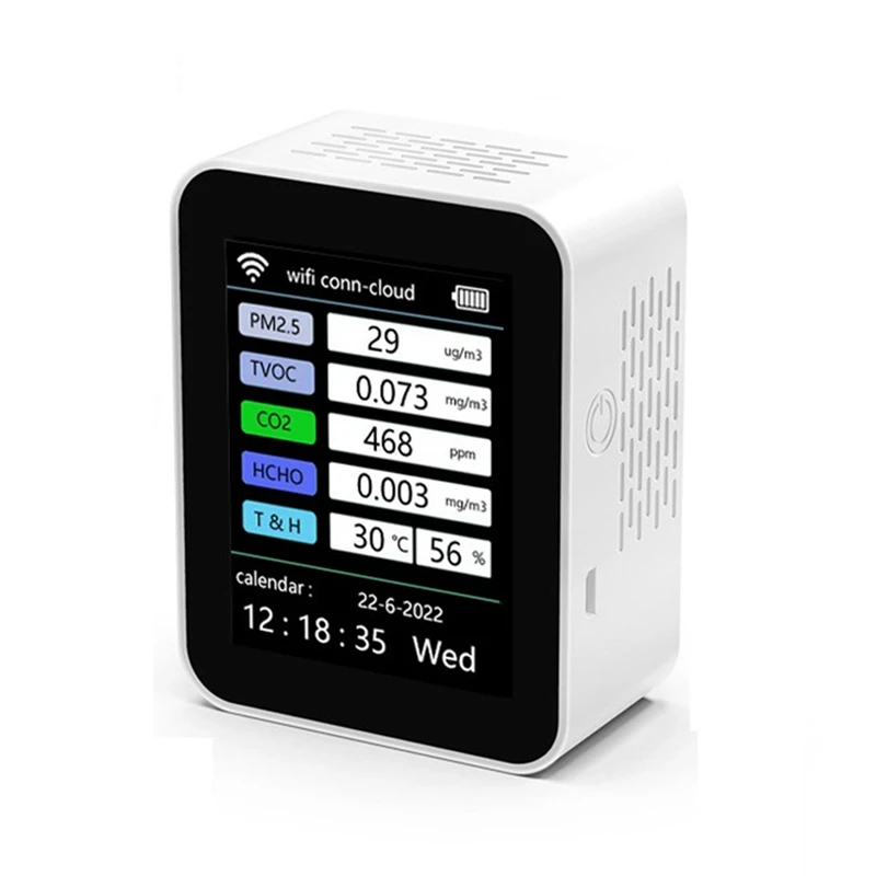 

Tuya Wifi 7 In 1 Smart Air Quality Monitor CO2 Meter TVOC HCHO PM2.5 Tester White