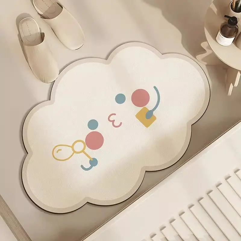 VIKAMA Cream Cloud Cartoon Floor Mat Quick Dry Non Slip Diatomite Bath Rug Kawaii Absorbent Shower Entry Bedroom Doormat