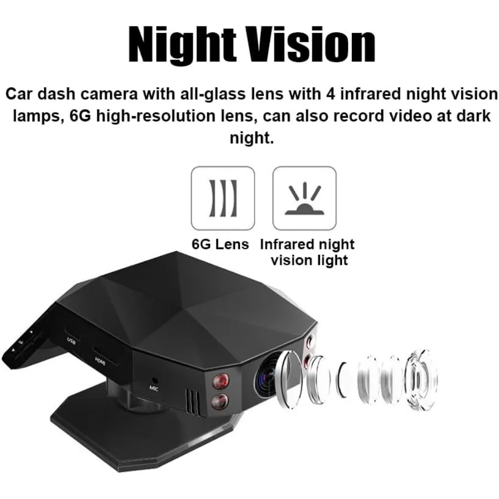 كاميرا داش للسيارات 1080P 170 °   كاميرا لوحة القيادة 2 في 1 بزاوية واسعة وموزعات للعلاج العطري، وكاميرا سيارة WDR مع V ليلي