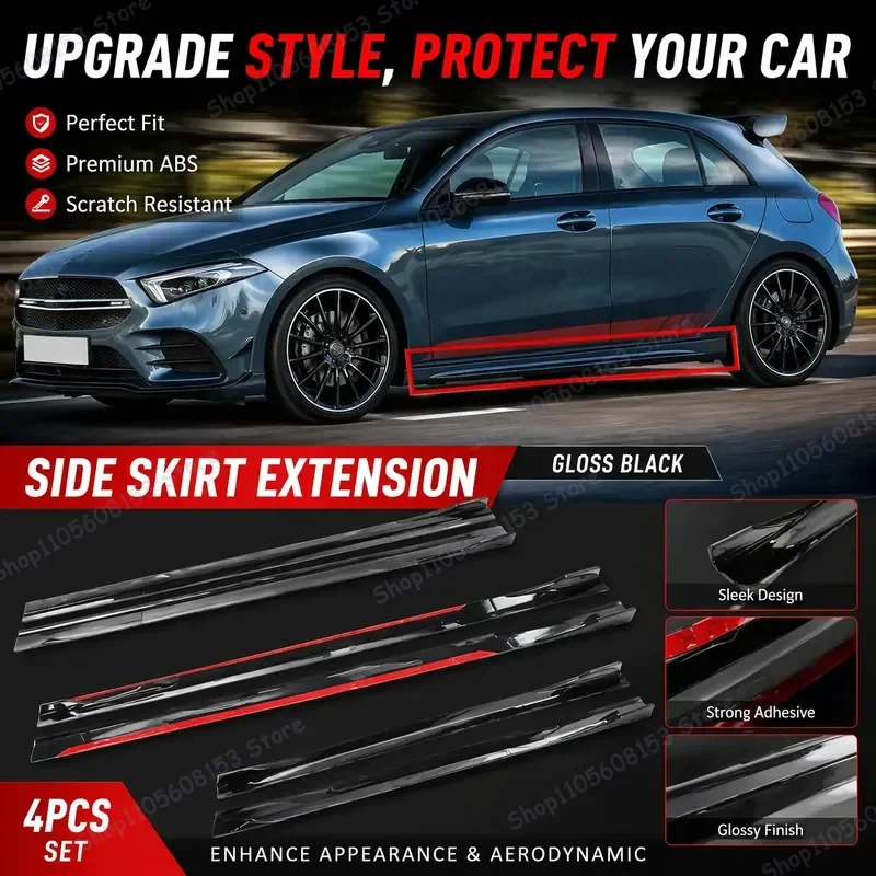 For Mercedes Benz AMG A35 W205 W204 W203 2M Car Side Skirt Extension Lip Kit Bumper Add On Racing Spoiler Aerodynamic Trim