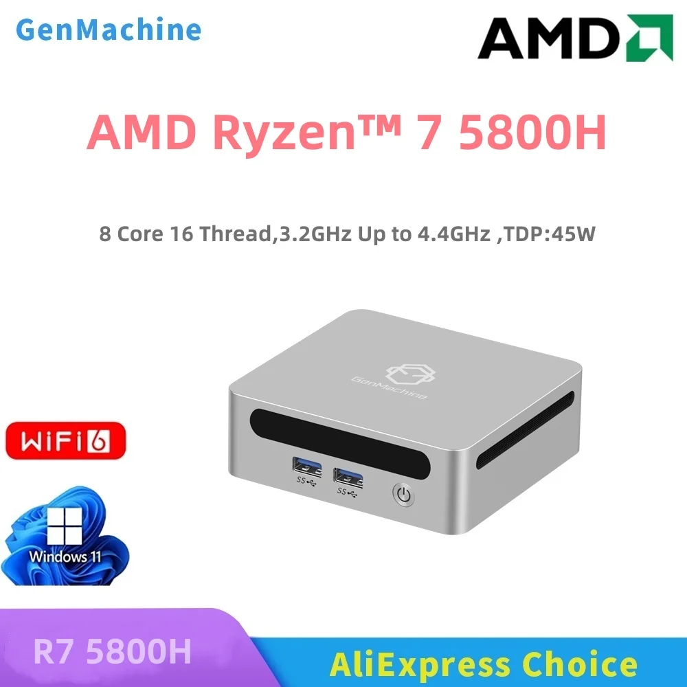 GenMachine AMD Ryzen™ 7 5800H Windows 11 MINI PC DDR4 8 Core 16 Thread 3.2GHz Up to 4.4GHz TDP 45W WIFI6 PC Gamer Diy Computer