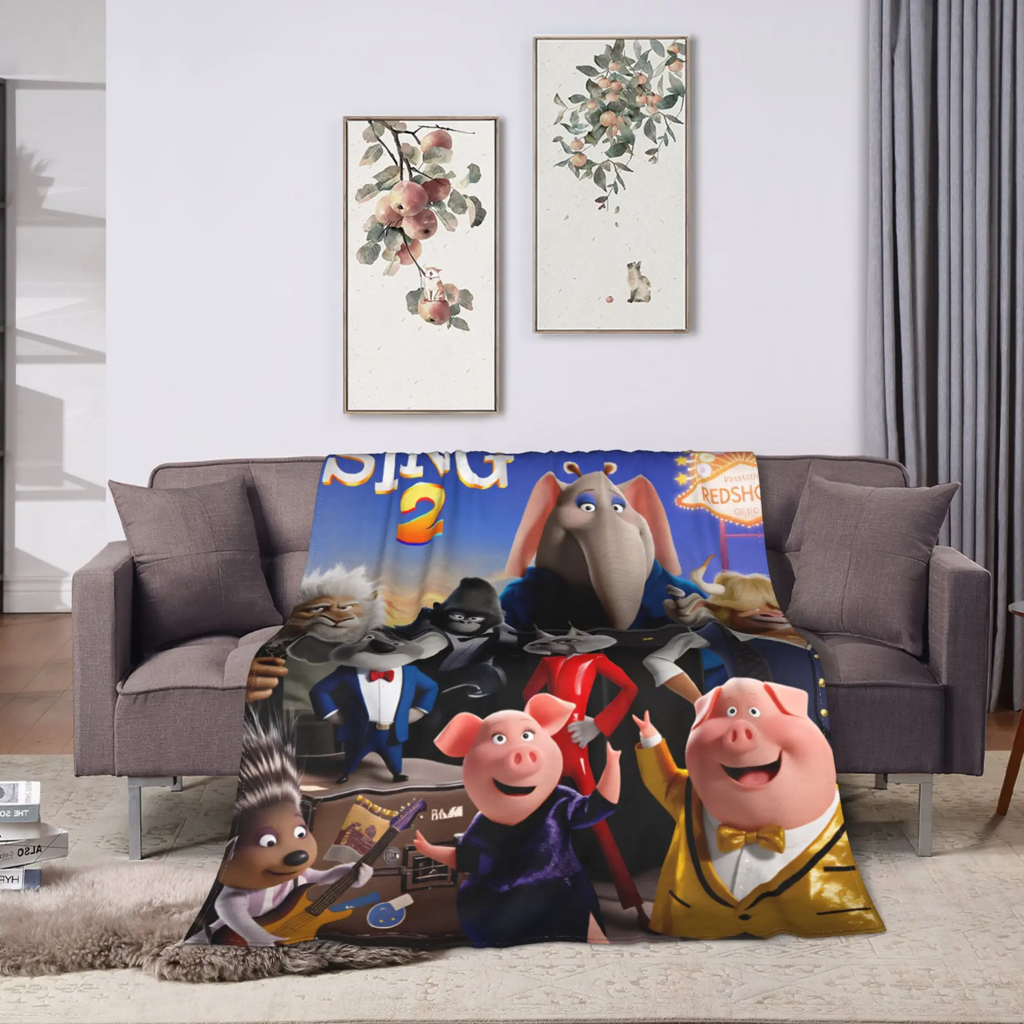 Sing 2 Movie All Characters Buster Ash Flannel Blanket  Soft Durable Throw Blanket for Outdoor Pattern Bedspread Sofa Bed Cover