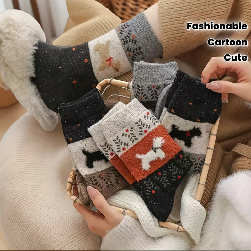 

New Women'S Cozy Winter Socks Thick Warm and Stylish with Cute Cartoon Dog Designs Perfect for Fall and Winter Xmas Party Gifts