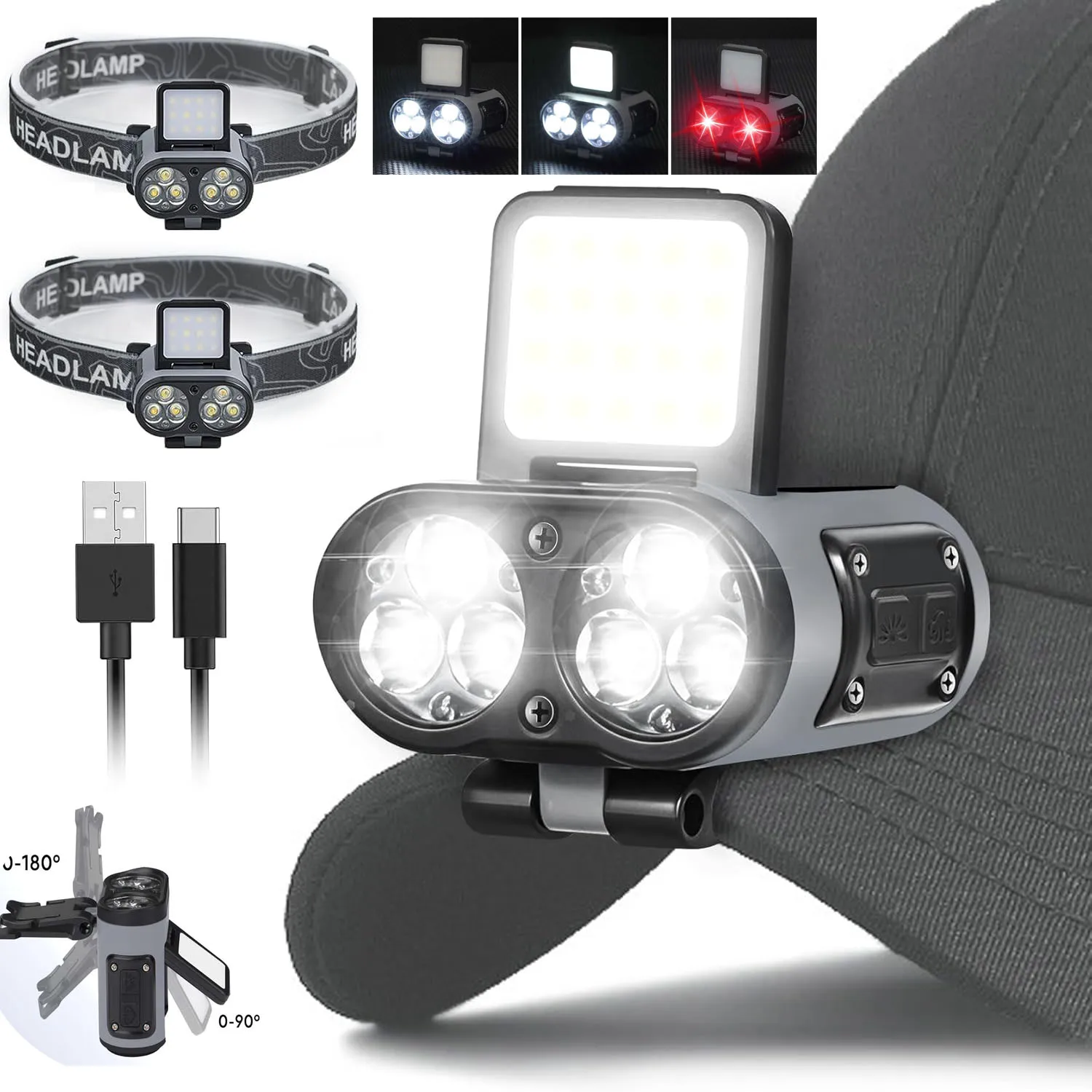 

Rechargeable LED Front Headlamp 1000LM Powerful Mini Flashlight Wave Sensor Hat Clip Lamp Waterproof For Camping Fishing Light