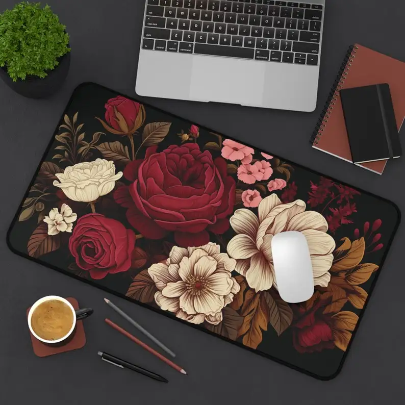 

Red Floral Mouse Pad, Non-slip and Waterproof Mouse Pad, Office Gaming Desk Decoration Mat, Is The Perfect Gift for Friends.