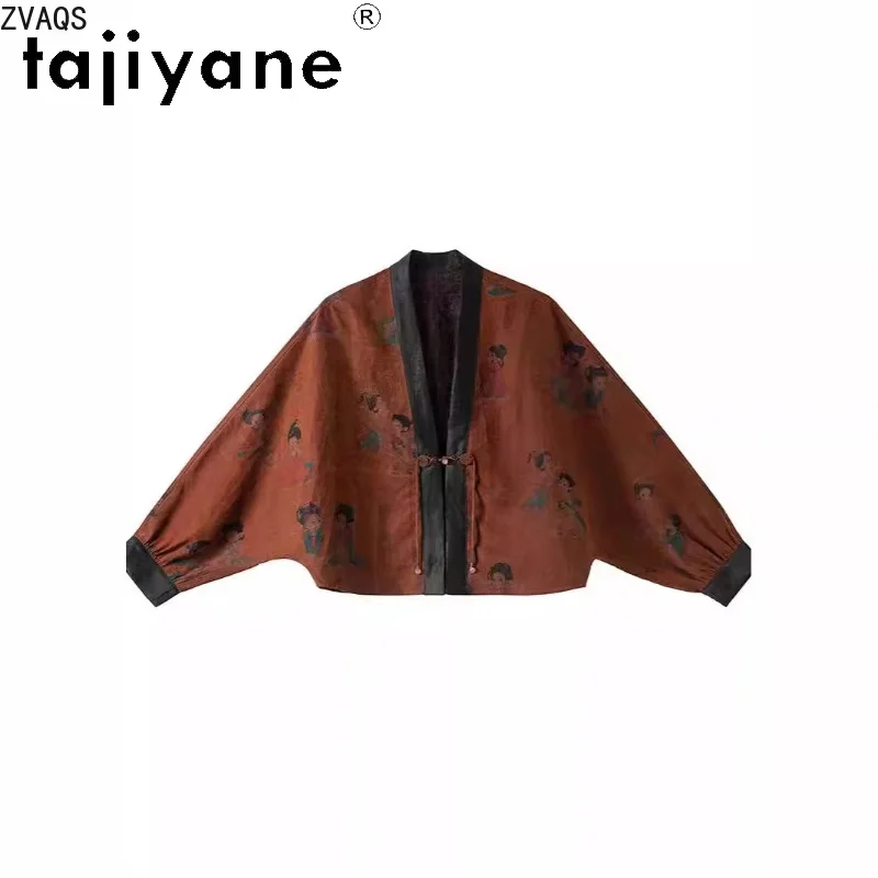 

Tajiyane 100% Mulberry Silk Women Vintage Turtle Pattern Xiangyunsha New Chinese Style Batwing Sleeve Lady Print Coat Футболка