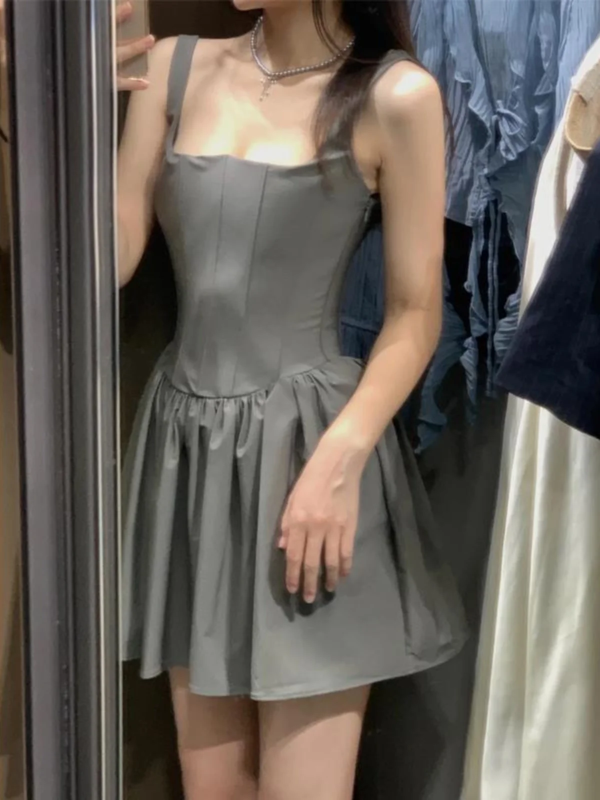 Sweet Style Perfect Fishbone Waistline Women's Dress Puffy Sleeveless Summer Dress Casual A-Line Silhouette Chinese Brand