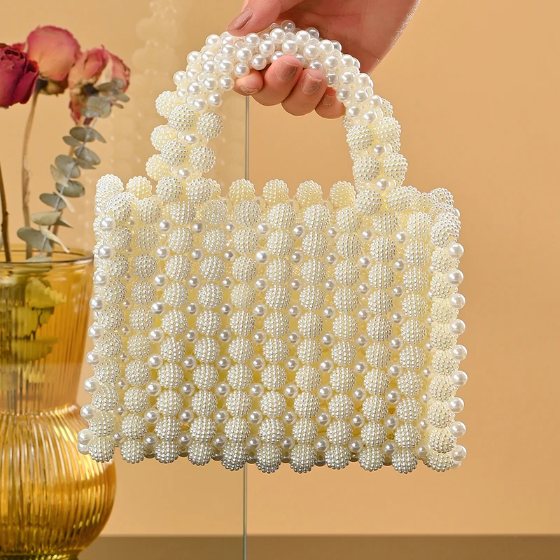 Luxury Creative Artificial White Pearl Handbag Wedding Bridal Clutch Evening Bag For Ladies Wedding Party Tote Bags shoulder bag